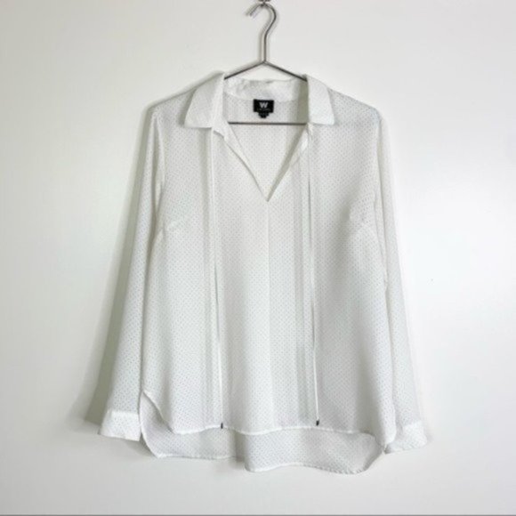 W by Worth White Collared V-Neck Blouse Top - Picture 1 of 7